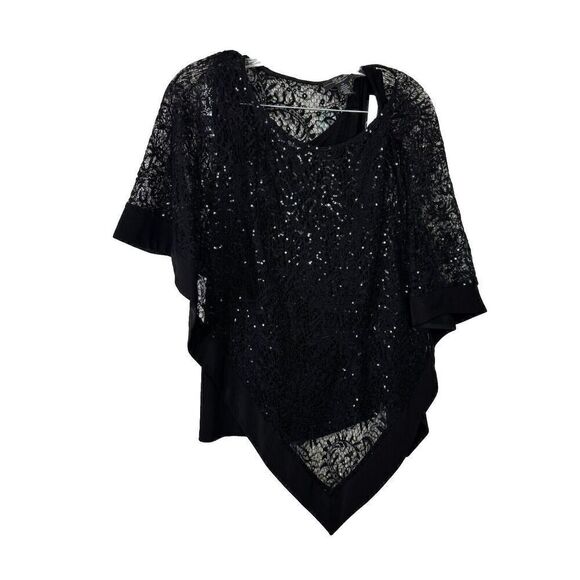 R&M Collection Asymmetric Poncho & Pant Set Woman Black Sparkle Size 10 NWT - Picture 2 of 14